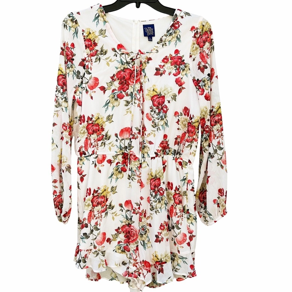 Disney Beauty and the Beast Womens Large Romper Floral Fairy Coquette Romantic